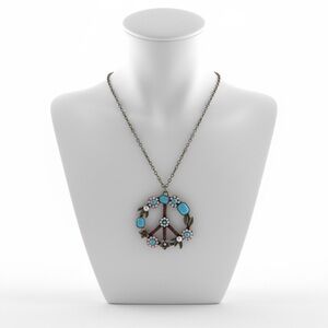 Turquoise Floral Peace Sign Pendant Necklace - Women Jewelry